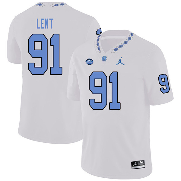 Jordan Brand Men #91 Hunter Lent North Carolina Tar Heels College Football Jerseys Sale-White - Click Image to Close